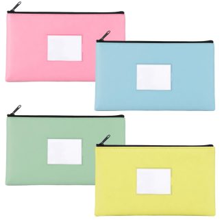 4 Pack Bank Deposit Bags With Zipper, Pu Leather, 11 x 6 In, Light Colors