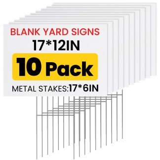 10 Pack Yard Signs,Metal Stakes, 17 x 12 Inches, Corrugated Plastic Board