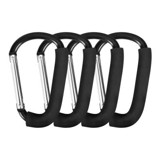 Stroller Hooks 4 Pack, 6.3" Black Baby Stroller Clips for Baby Diaper Bag, Grocery, Purse, Hanging Bags, Mommy Hook Backpack Accessories for Outdoor, Camping and Hiking, Large Cara