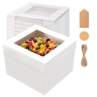 NEOACT 30Pcs Cake Boxes, 10x10x8 Inch Tall Bakery Boxes with Windows, Disposable Cakes Transport Containers with Lids for Cakes,Pie,Cupcakes, Pastry, Birthday, Wedding, Mother's Da