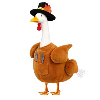 Thanksgiving Turkey Porch Goose Outfit with Cutlery for 23" Goose Statue