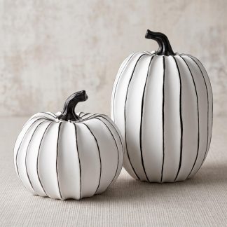 FESTGLOX White and Black Halloween Pumpkin Decor, Small Resin Pumpkin Set