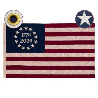 Ksheria 250th Anniversary USA Flag (1776-2026), Vintage Cotton Betsy Ross 3x5 ft Flag, Embroidered 13 Colonies Stars, Heavy Duty Outdoor American Flag for 2026 Celebration with 2 B