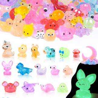 FIVEIZERO 100PCS Luminous Mini Resin Animals, 20 Styles Mini Resin Figures