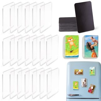 RAINBOW WSK 20 Pcs DIY Fridge Magnet Kit - Rectangular Clear Acrylic Magnetic Set with Adhesive Backing for Photo,Crafts,Office,Classroom,Cabinets,Kitchen,2 × 3.15 in (Rectangle)