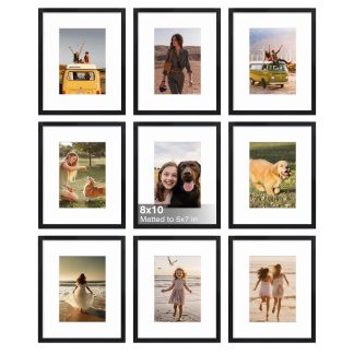 KINLINK 8x10 Picture Frame Set of 9, 10x8 Photo Frames with Plexiglass for 5x7 Pictures with Mat or 8x10 Without Mat, Art Collage for Wall Gallery and Tabletop Display, 8 x 10 Fram