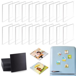 RAINBOW WSK 20 Pcs DIY Fridge Magnet Kit - Square Clear Acrylic Magnetic Set with Adhesive Backing for Photo,Crafts,Office,Classroom,Cabinets,Kitchen,2 Inch Bingxiang-zhijiao