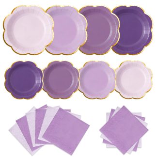 OuMuaMua 60PCS Purple Paper Plates and Napkins Party Supplies for 20 Guests