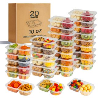 Pawbena Reusable Snack Containers with Lids, Snack Containers, 20-Pack Snack Pack Containers, meal prep containers Double Compartment, Container Portion Control for On the Go Trave