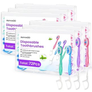 72 Pack 5-in-1 Mini Toothbrush Disposable, Prepasted Toothbrushes