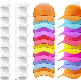 2 Pack Hat Organizer for Baseball Caps, Wall-Mount Hat Rack for Closet Door