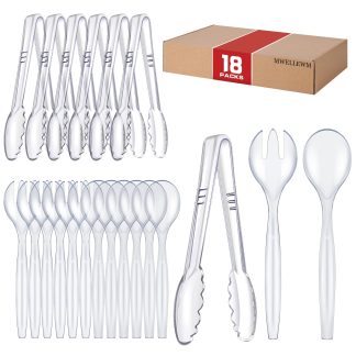 Mwellewm Plastic Serving Utensils Set Disposable Tongs Spoons for Buffet