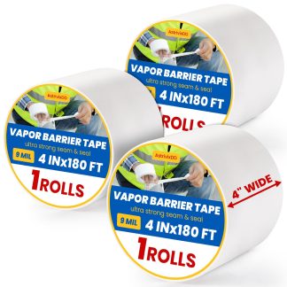 3 Rolls Vapor Barrier Tape,4" x 180 ft,Waterproof Seam Tape for Insulation