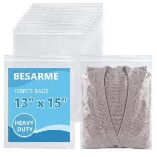 100 PCS 13"×15" Large Zip Seal Lock Bags 2 Gallon Plastic Poly Bag, 2 Mil
