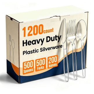 1200 Count Plastic Silverware Heavy Duty, 500 Forks, 500 Spoons, 200 Knives