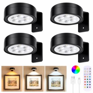 4-Pack Picture Lights for Wall, Rechargeable Wireless Poster Lights, Black