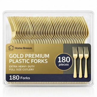 180 Count Gold Plastic Forks Heavy Duty, Disposable, BPA-Free, Solid and Durable Premium Plastic Silverware Disposable Forks for Party Wedding Baby Shower