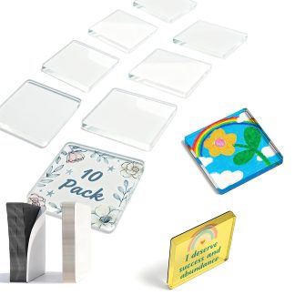 DELUOLUO 10 Pack 2"x2" Clear Acrylic DIY Fridge Magnets Set with Adhesive Backing – Square Magnetic Photo Frames for Crafts, Kitchen, Classroom, Party & Office Decoration