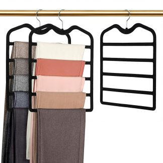 Pants Hangers Space Saving,3 Pack 5 Tier Velvet Short Neck Pants Hangers