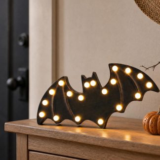 Halloween Decorations-Wooden Light Up Bat  -  Halloween Decor for Tabletop Fireplace Mantel Porch Kitchen Home Wall Party Decorations