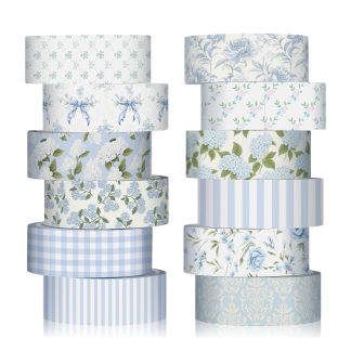 YooNotee 12 Rolls Watercolor Floral Washi Tape Set 15 mm Vintage Flower Decorative Masking Tape for Back to School Arts DIY Craft Scrapbook Journal Supplies Gifts,Dusty Blue,Rose a
