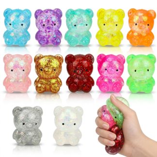 BEIGUO 12pcs Glitter Bear Stress Balls,Slow Rising Squishy Toys for Kids Boys Girls Stress Relief,Classroom Prizes,Party Favors