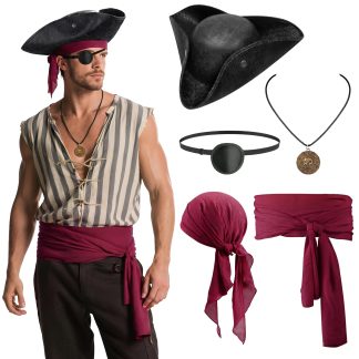 5PCS Pirate Costume Accessories Set for Men, Halloween Pirate Accessories