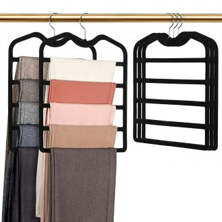 Pants Hangers Space Saving,5 Pack 5 Tier Velvet Short Neck Pants Hangers