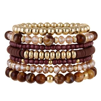 GANDC Bohemian Stackable Beaded Bracelets for Women, Multilayer Stretch Bead Bracelet Set, Vintage Boho Stacking Bracelets, Bohemian Jewelry Gifts for Women (Brown)
