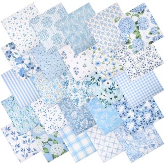 25 Pcs Blue Quilting Fabric Squares 10 x 10 Inch Cotton Precut