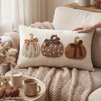 Boao Fall Pumpkin Pillow Covers 12x20 Rustic Boho Brown Beige Lumbar Case