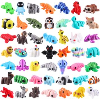 Celltestria 50Pcs Mini 3D Printed Animals for Kids Little 3D Printed Figurines for Party Favors Gifts Exchange Flexible Articulated Fidget Toys for Classroom Prize Rewards Goodie B
