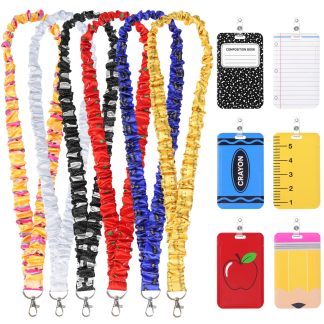 FDKYOEK 6 PCS Scrunchie Lanyard Teacher Lanyard with ID Badge Holder