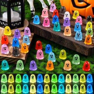DULEFUN 120Pcs Halloween Luminous Mini Ghosts Figures, 15 Colors