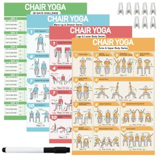 Chair Yoga Poster Set for Seniors&Beginners, 16.5X11.8 inch, Colorful
