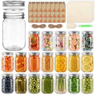 12 oz Mason Jars with Lids 20 Pack, Clear Canning Jars for Food Storage