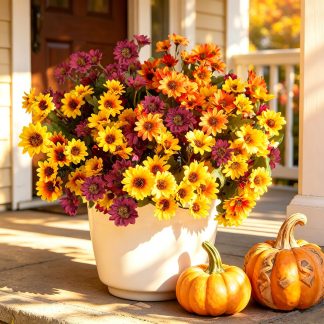 Cherica 12Pcs Fake Flowers Artificial Mums for Outdoors,UV Resistant Faux Mums for Outdoor Planters Realistic Daisy No Fade Fall Flowers for Front Door Garden Patio Yard Autumn Dec