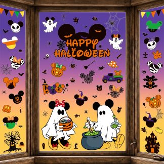 Halloween Window Clings, 8 Sheet Cute Themed Pumpkin Spider Halloween Party