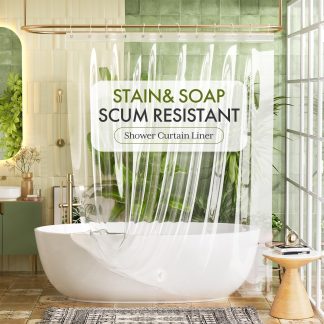 Bathway Heavy Duty Shower Curtain Liner Clear Shower Curtain Liner 72x72 Inches, 8G Thick PEVA Waterproof Plastic Shower Curtain Liner for Bathroom with 3 Big Stones and 12 Rustpro