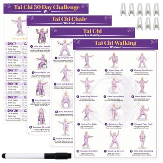 Tai Chi Workout Chart Poster Set for Seniors&Beginners,Purple,11.8X8.3inch