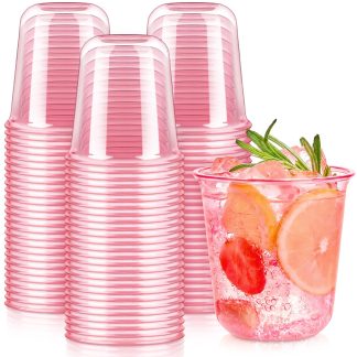 Qeirudu 12 oz Pink Plastic Cups for Party, 50 Pack