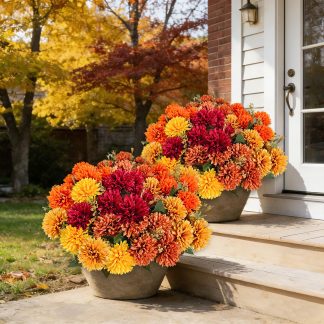 Cherica 20Pcs Fake Flowers Artificial Mums for Outdoors,UV Resistant Faux Mums for Outdoor Planters Realistic Chrysanthemums No Fade Fall Flowers for Front Door Garden Patio Yard A