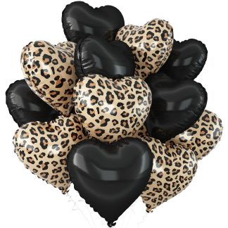 Black Leopard Print Heart Foil Balloons 12Pcs 18Inch Birthday Decorations
