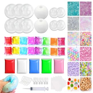 Anergoo DIY Stress Ball Making Kit – 12 TPR Ball Skins, 12 Fillers, 7-Color Slime & 5-Color Clay, Squishy Maker Kit, ASMR Sensory Toys, Squishy Makers, Creative Craft Gift Adults