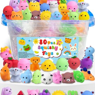 80 Pack Squishy Toys, Kawaii Bulk Party Favors for Kids 3-5, 4-8, 8-12