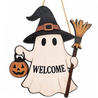 Halloween Decorations - Halloween Wooden Ghost Welcome Sign for Front Door