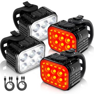 WORKPRO 2PCS Bike Light Set, Rechargeable Headlight & Tail Reflectors Night