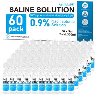60 Pack 0.9% Saline Solution, Normal Solution for All Ages, Total 300ml