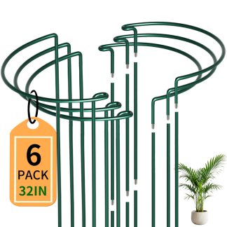 6-Pack Garden Plant Support Cages,14"Diax32"H Heavy Duty Interlinked Half Round Peony Support Rings,Metal Plant Support Stakes for Peony,Tomato,Hydrangea,Rose,Indoor & Outdoor Gard