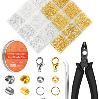 1950 Pcs Jewelry Making Cord End Kit,Crimp Tube Beads with Organizer Box,Includes Crimp Beads, Cover, Lobster Clasp,Jump Ring,Wire Guardians,Crimping Pliers & Beading Wire for Brac